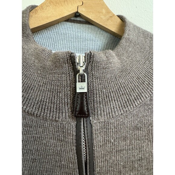 Peter Millar Crown Soft Nappa Trim Mens XL Merino Wool Silk 1/4 Zip Brown Rye - Picture 2 of 10